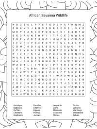 African savannah animals word search