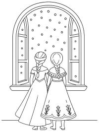 Elsa and Anna watch the snowfall