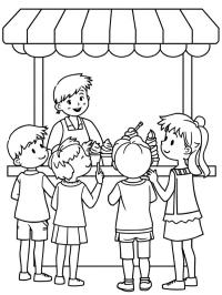 Ice cream stand with children choosing flavors