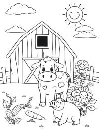 Cow and pig on the farm