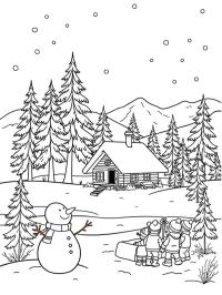 Winter landscape with snowman