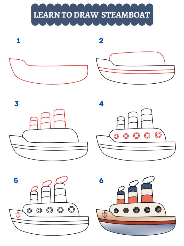 How to draw a steamboat