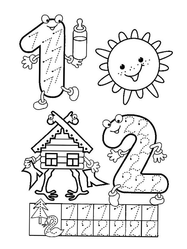 Learn to write one and two Coloring page