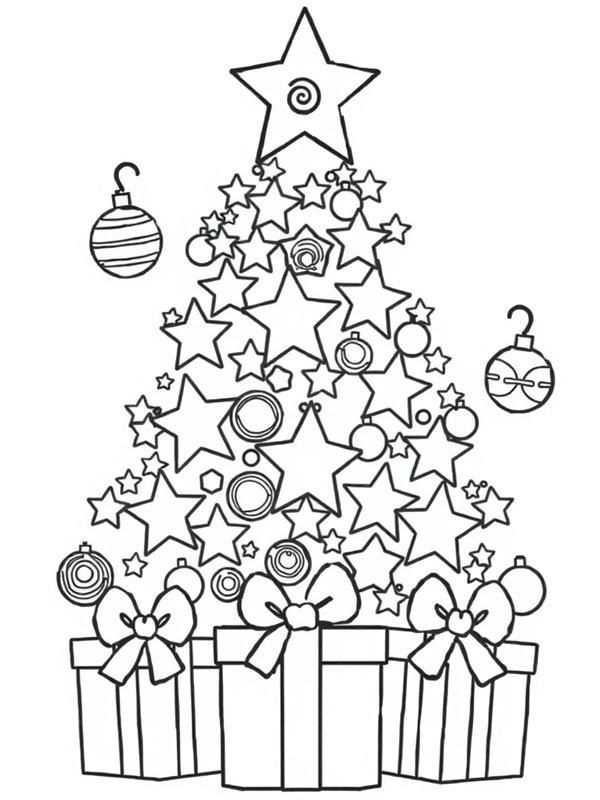 Christmas tree from stars Coloring page