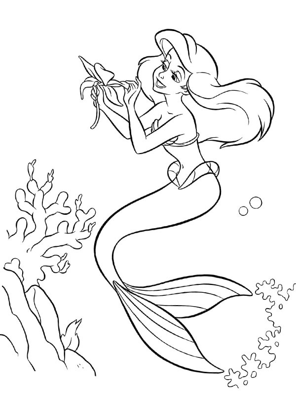 Ariel with a flower Coloring page