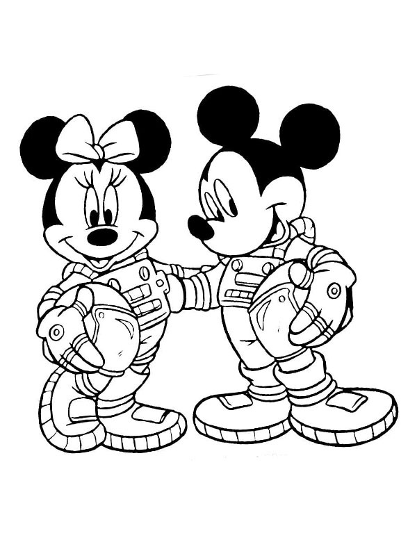 Astronauts Mickey and Minnie Mouse Coloring page