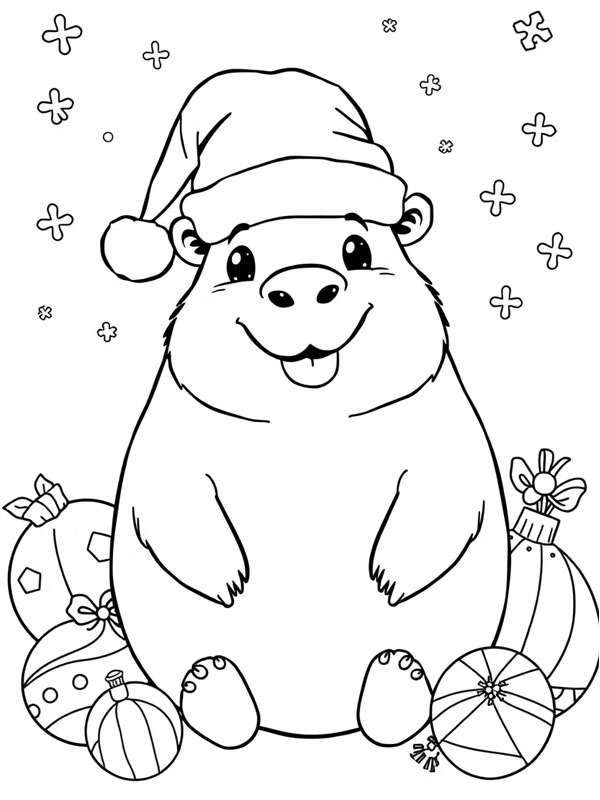 Capybara with Santa hat Coloring page