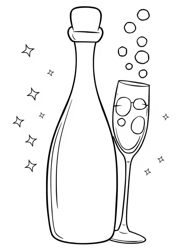 Champagne Bottle and Glass Coloring page