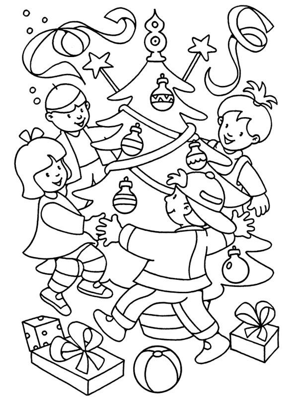 Dancing around the Christmas tree Coloring page