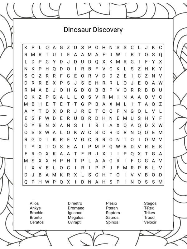 Dinosaur word search Coloring page