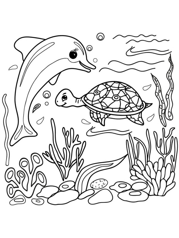 Dolphin and turtle Coloring page