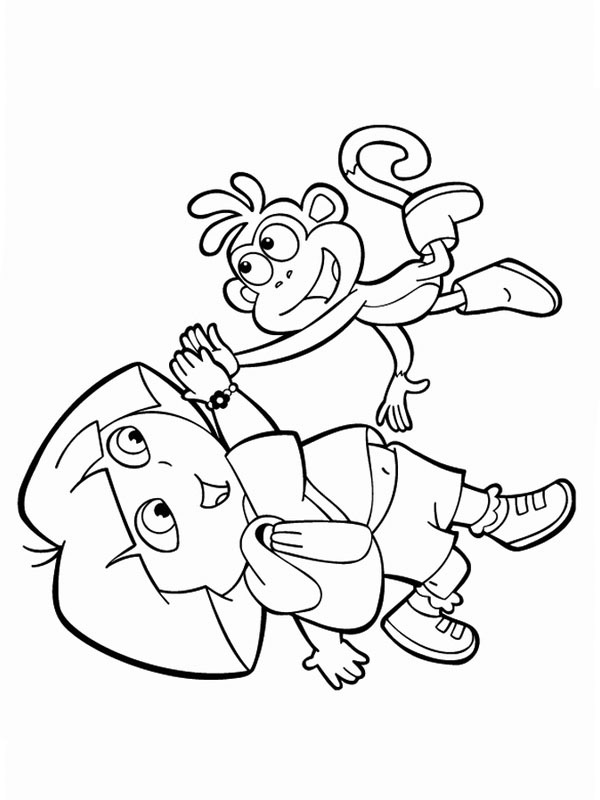 Dora and monkey Boots playing Coloring page