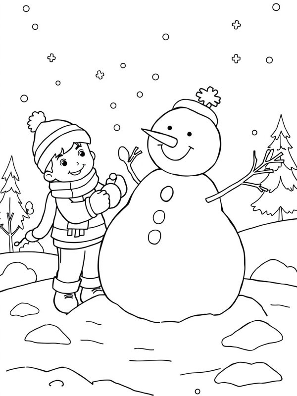 Boy Making Snowman Coloring page