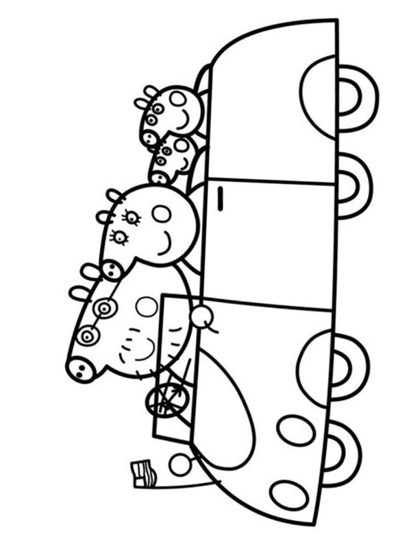 Family Pig in the car Coloring page