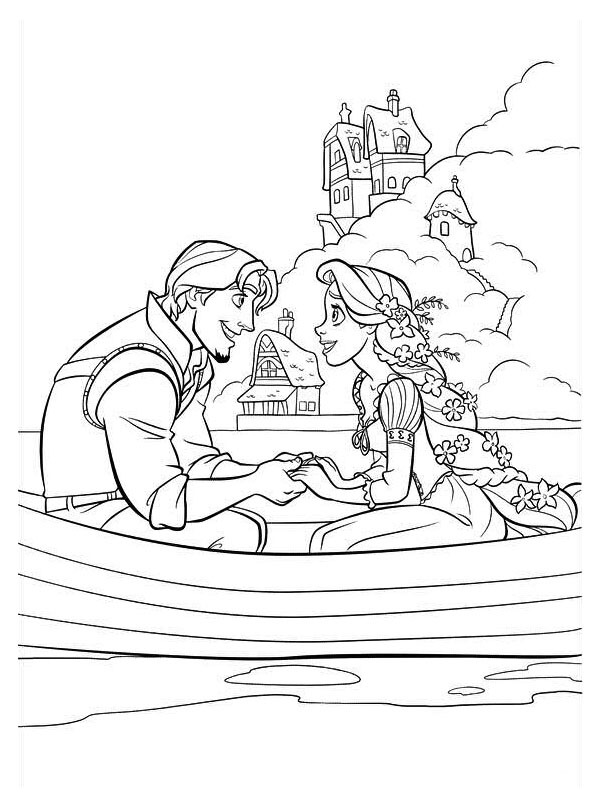 Flynn Rider and Rapunzel are in love Coloring page