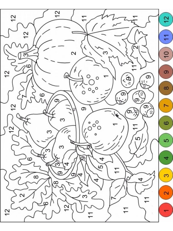 Fruit color by number Coloring page