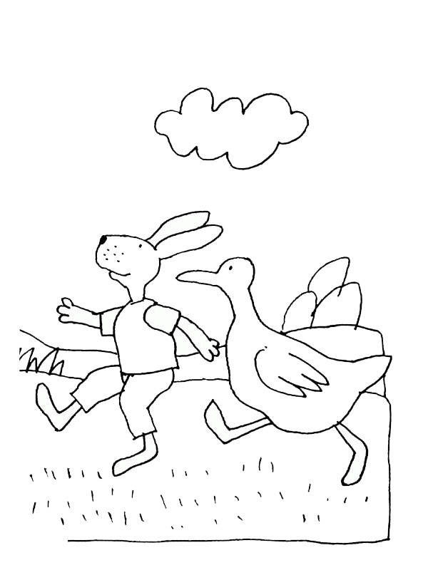 Hare and Duck Coloring page