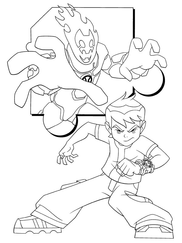 Heatblast and Ben Tennyson Coloring page