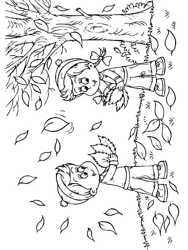 Collecting autumn leaves Coloring page