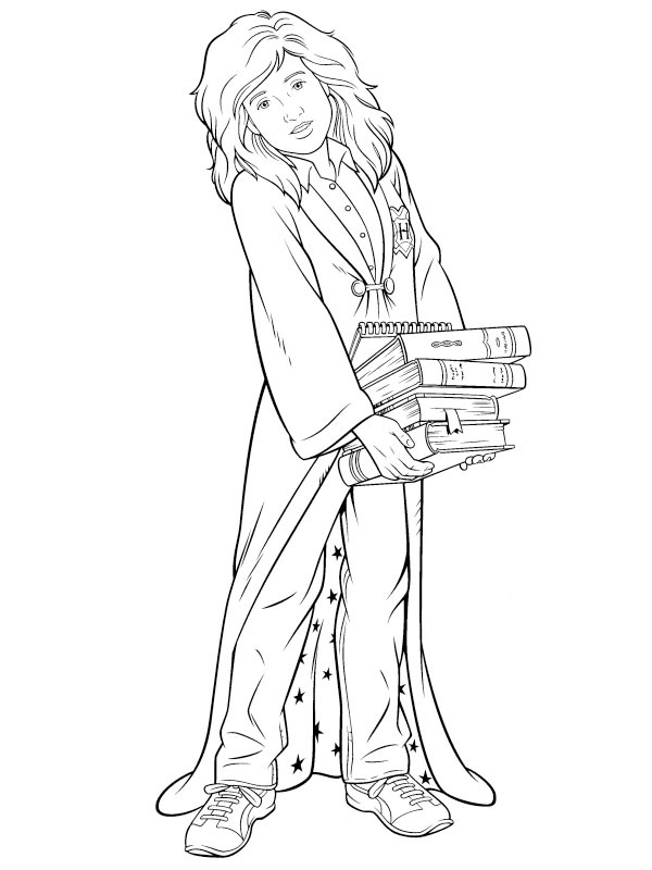 Hermione Granger with books Coloring page