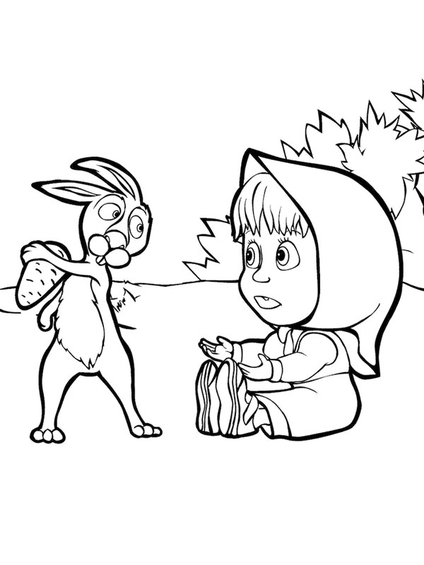 The rabbit and Masha Coloring page