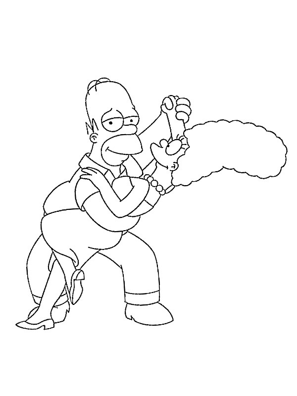 Homer and Marge Simpson dance Coloring page