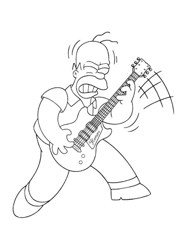 Homer Simpson plays guitar Coloring page