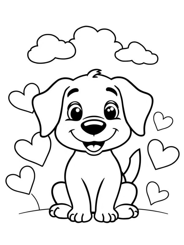 Dog with hearts Coloring page