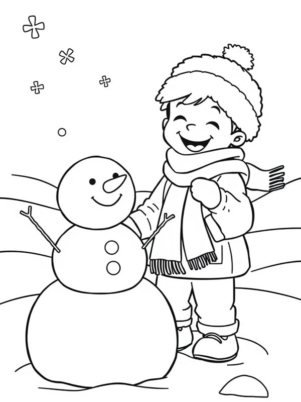 Boy playing in the snow Coloring page