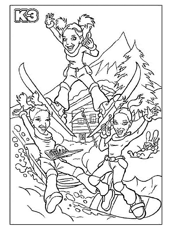 K3 go on winter vacation Coloring page