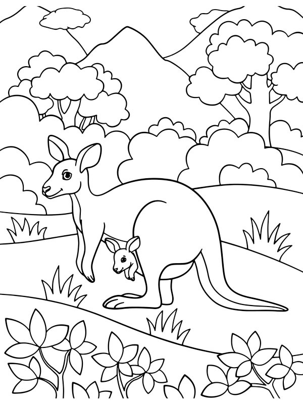 Kangaroo with baby in the pouch Coloring page