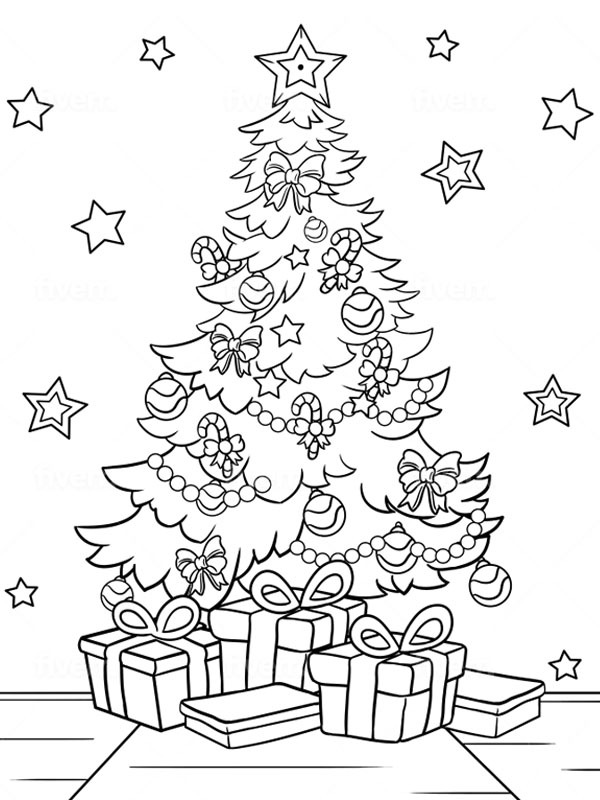 Christmas tree with presents Coloring page