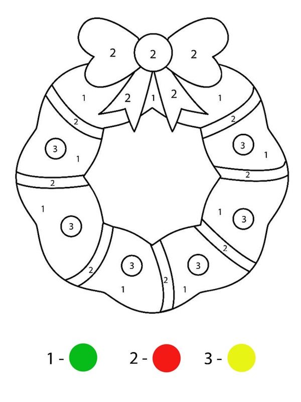 Christmas wreath colour by number Coloring page