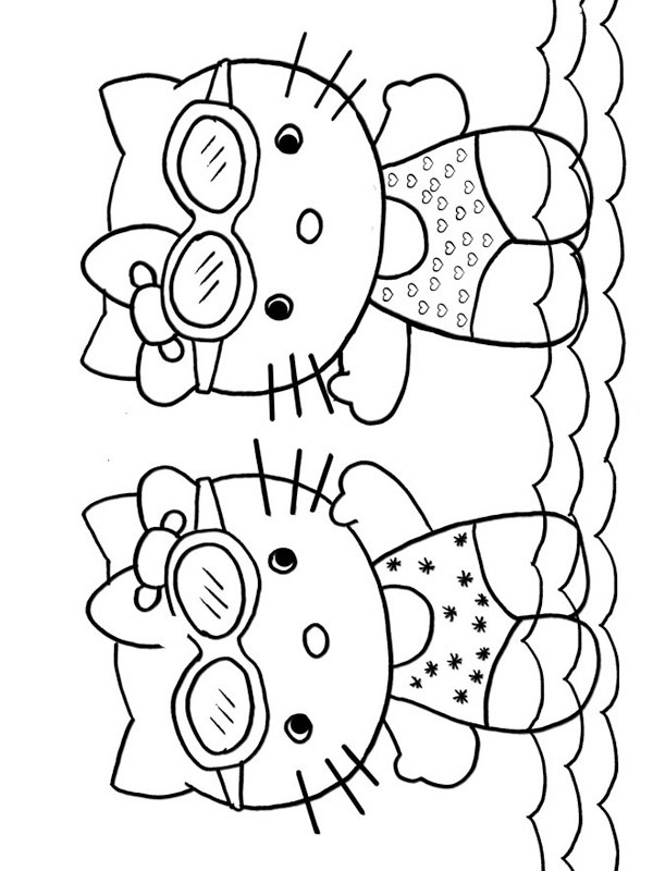 kitty and Cathy swim Coloring page