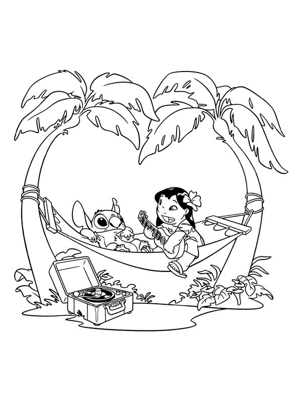 Lilo &amp; Stitch in the hammock Coloring page