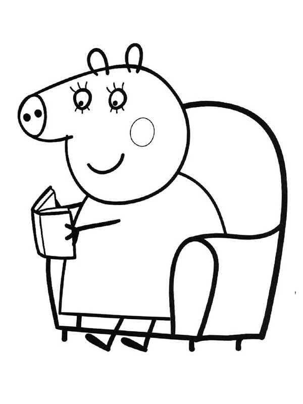 Mummy Pig reads a book Coloring page