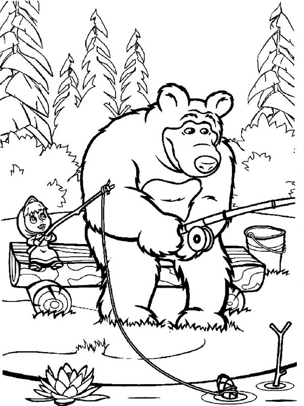 Masha and the bear fish Coloring page