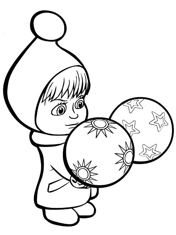 Masha and Christmas balls Coloring page