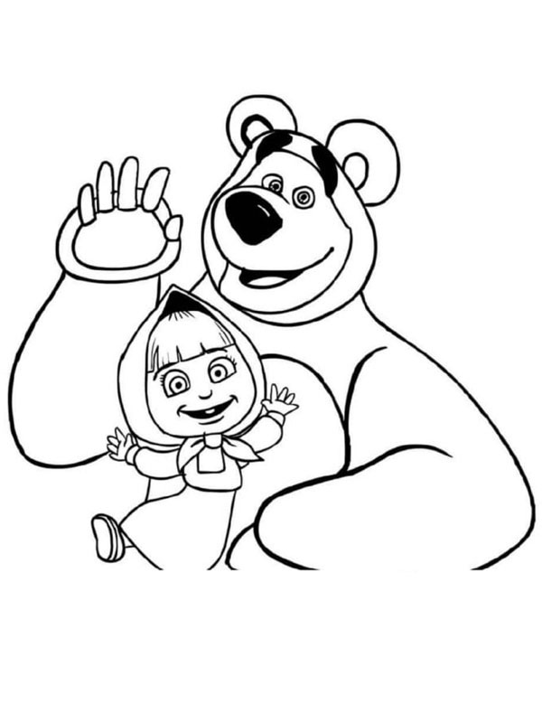 Masha and Mishka wave Coloring page