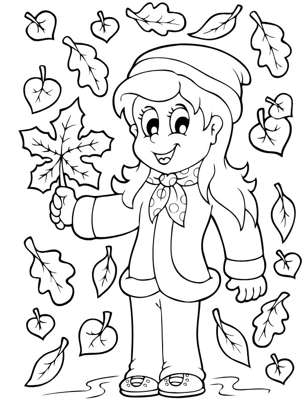 Girl with leaves Coloring page