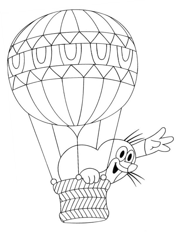 Mole waves from hot air balloon Coloring page