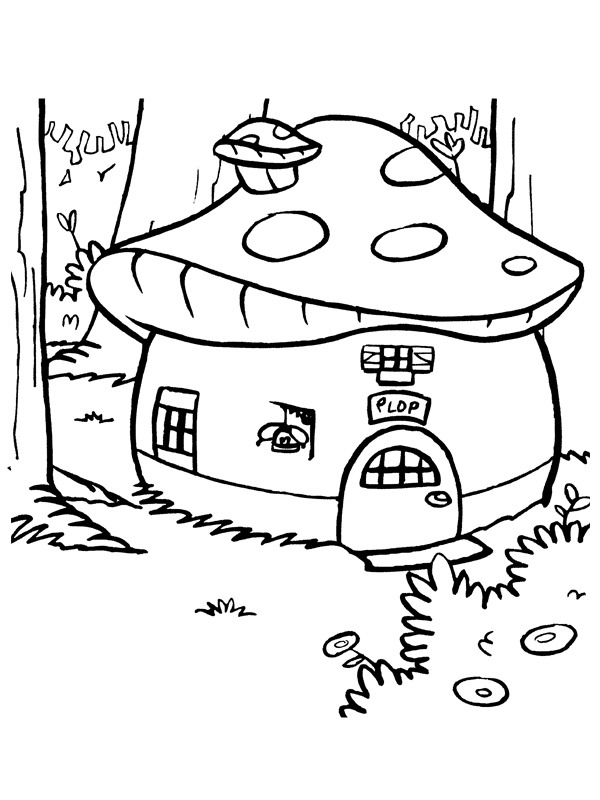 Mushroom house from gnome plop Coloring page