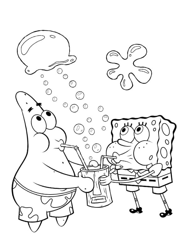 Patrick Star and SpongeBob drink lemonade Coloring page