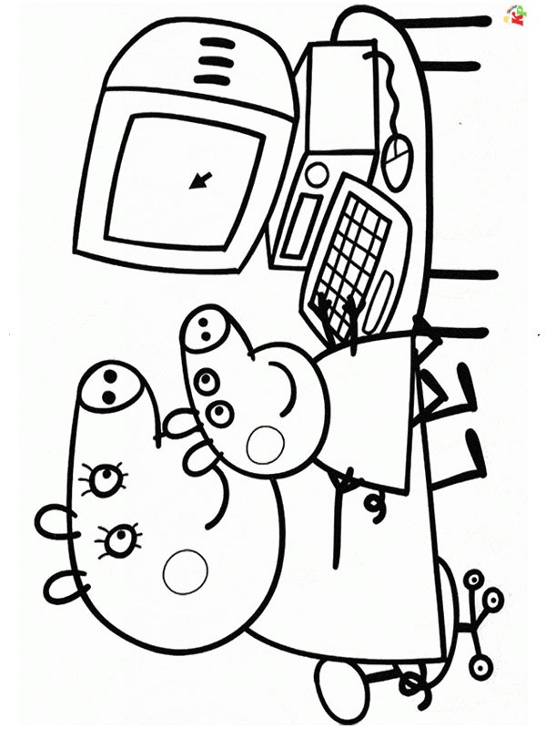 Peppa and Mummy Pig on the computer Coloring page