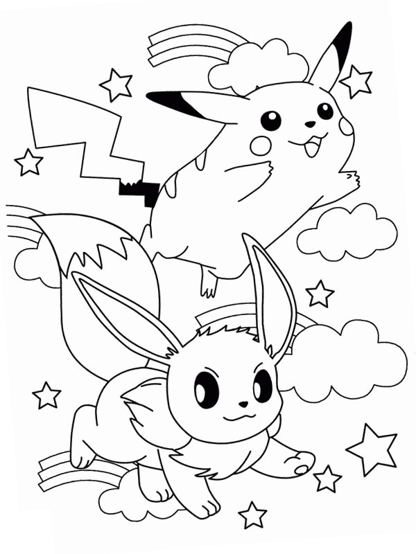 Pikachu and Eevee Coloring page