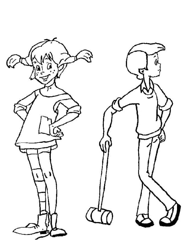 Pippi Longstocking and Tommy Coloring page