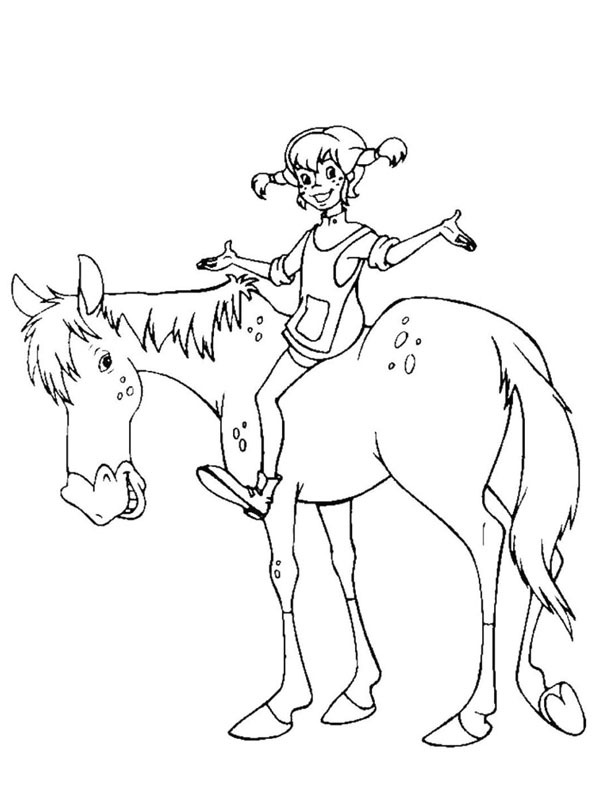 Pippi sits on the horse Coloring page