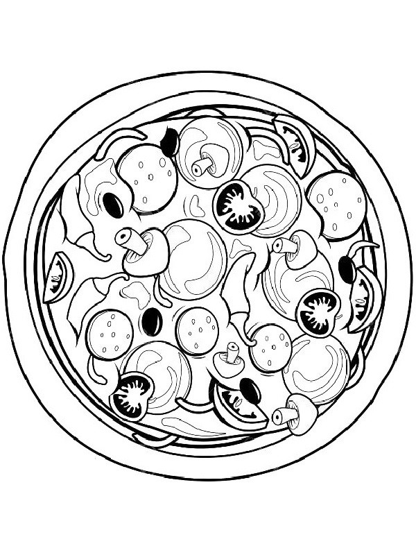 Pizza funghi with cherry tomatoes Coloring page