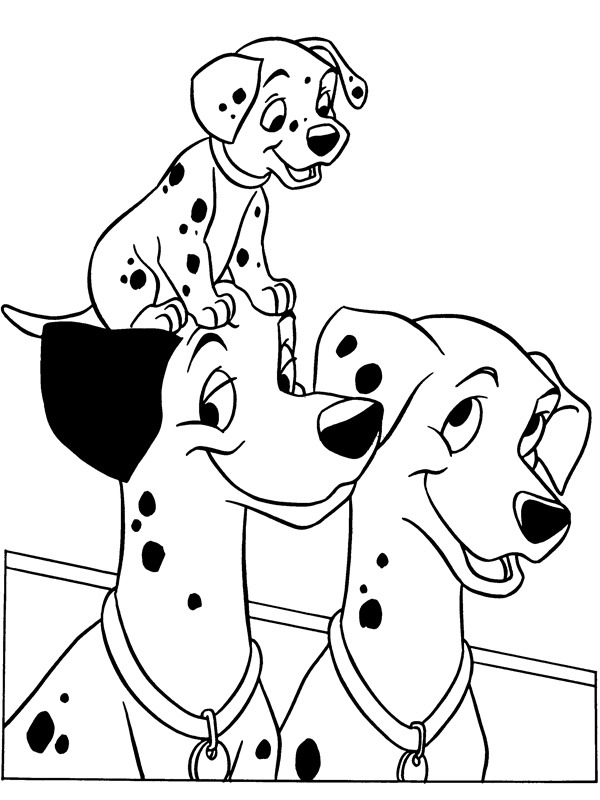 Pongo and Perdy with one of their puppies Coloring page