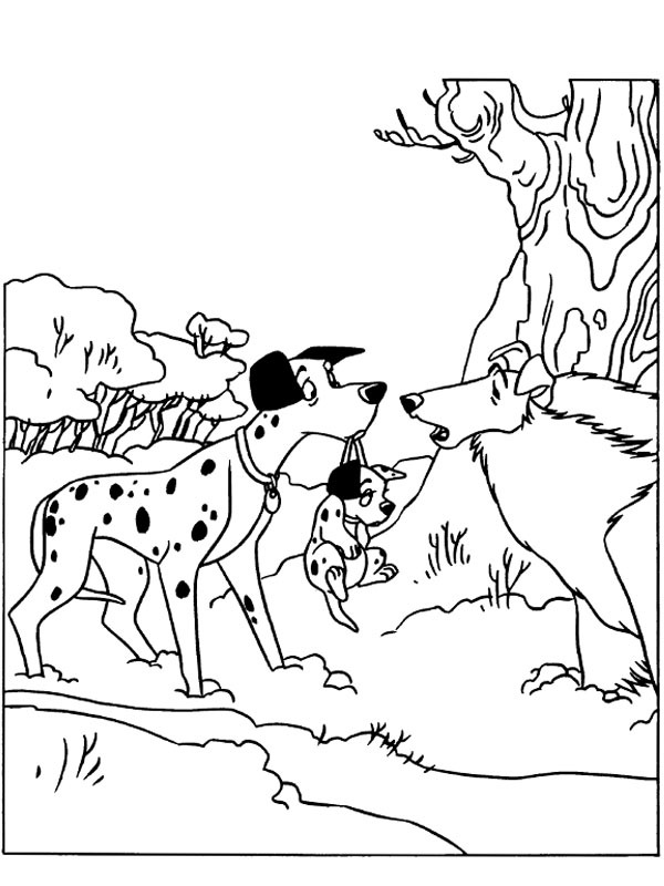 Pongo finds one of runaway puppies Coloring page